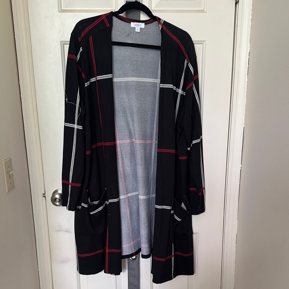 Women's Black and Red Open Front Cardigan